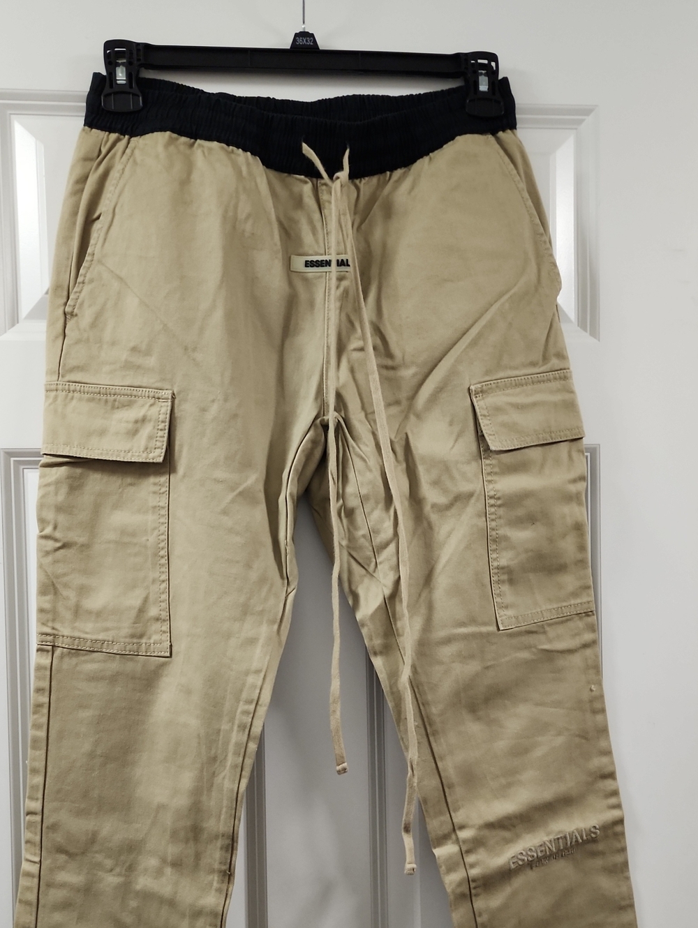 Essentials Khaki Cargo Joggers with Black Elastic Waistband